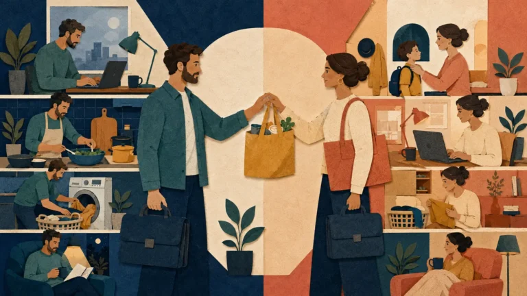A couple exchanging daily responsibilities for one week