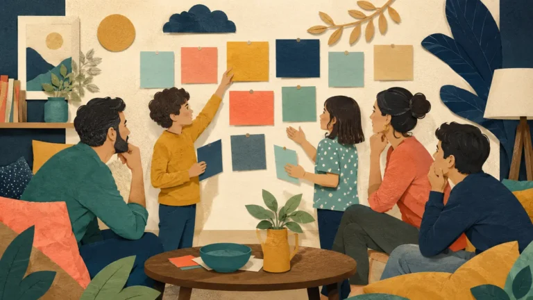 Children leading a family planning session with attentive adults