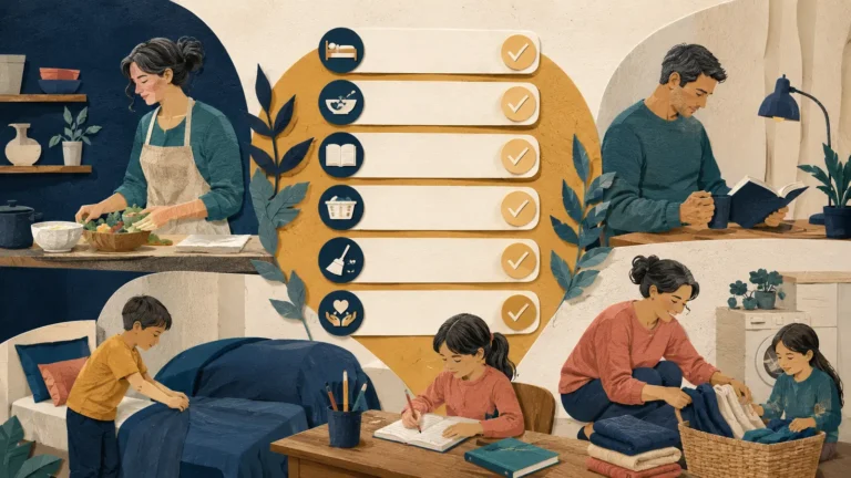 Parents and children following the same household routines